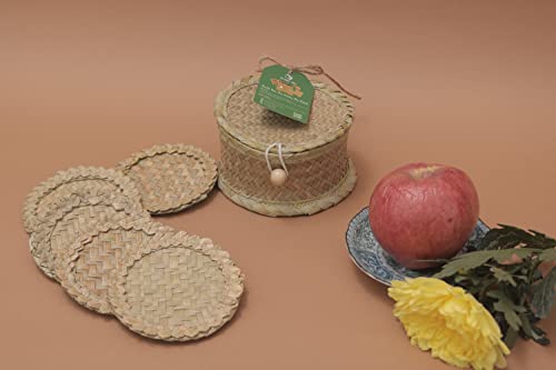 Green Joy Handmade Natural Grass Coasters - Handmade Teacup Coasters, Coaster Set, Gift Set, Kitchen Gift, Green Coasters, Non- Paper Coasters, Table Coaster, Non-Slip Coasters Set 6+1 PCS (4.7 " Round)