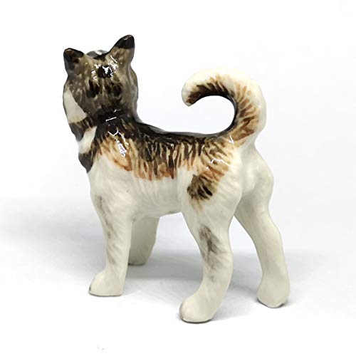 Cute Alaskan Dog Figurine Ceramic Craft Miniatures Animal Collectible Standing