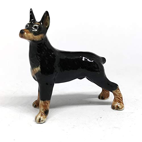 Ceramic Doberman Pinscher Dog Figurine Hand Painted Miniature Collectible Statue Standing