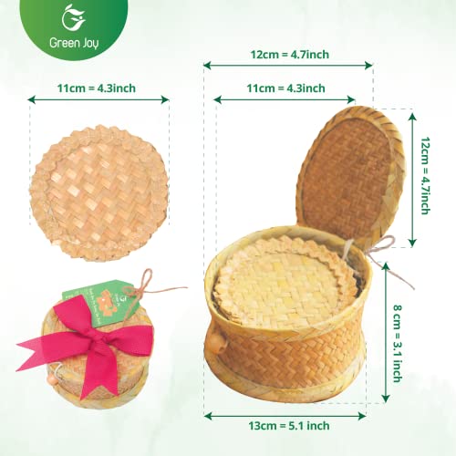 Green Joy Handmade Natural Grass Coasters - Handmade Teacup Coasters, Coaster Set, Gift Set, Kitchen Gift, Green Coasters, Non- Paper Coasters, Table Coaster, Non-Slip Coasters Set 6+1 PCS (4.7 " Round)