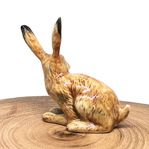 Ceramic Wild Rabbit Figurine Hand Painted Brown Miniature Terrarium Garden Decor Collectible