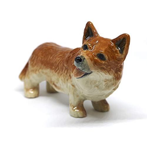 Corgi Dog Ceramic Figurine Funny Standing Hand Painted Porcelain Gift Collectible