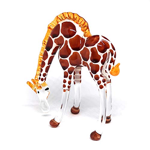 Glass Giraffe Figurine Collectible Hand Blown Safari Miniature Animals Collectibles Home Decoration Set of 2