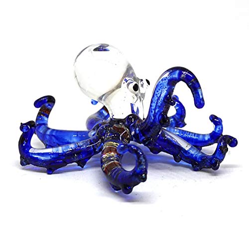 Glass Sea Octopus Figurine Miniature Hand Blown Blue Coastal Style Home Decor Gift Collectible