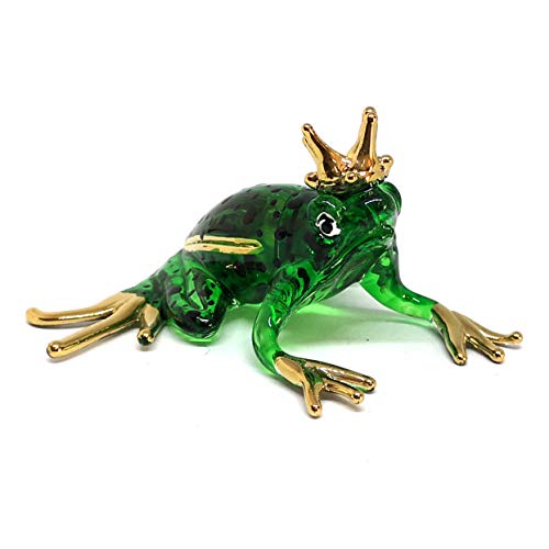 Prince Frog Glass Figurines Collectibles Hand Blown Painted Art Animals Miniature Garden Decor Statue Animal
