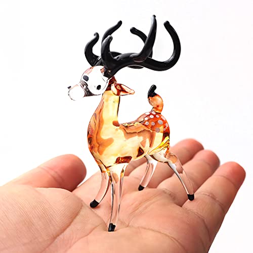 Glass Deer Figurines Collectible Hand Blown Safari Miniature Animals Gift Collectibles Brown 0.9 x 2.0 x 2.7 inches