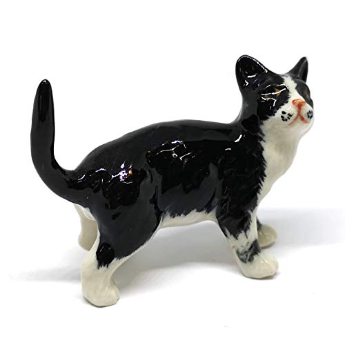 Porcelain Black Cat Figurine Handmade Dollhouse Miniatures Ceramic Pottery