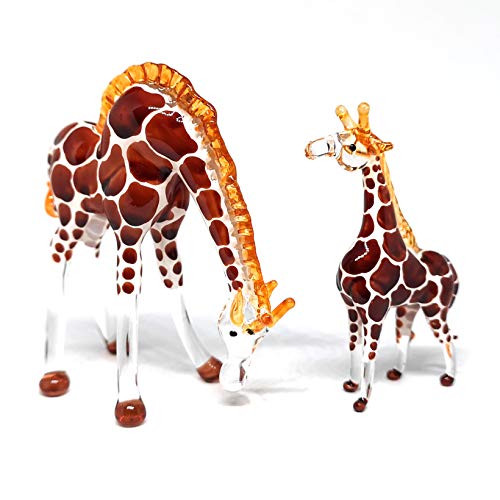 Glass Giraffe Figurine Collectible Hand Blown Safari Miniature Animals Collectibles Home Decoration Set of 2