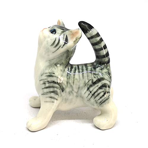 Porcelain Fat Baby Tabby Kitten Cat Figurine Gray Handmade Ceramic Miniatures Decor Collectibles