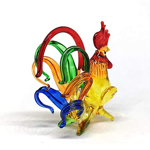 Chicken Figurines Collectibles Hand Blown Glass Rooster Set of 2
