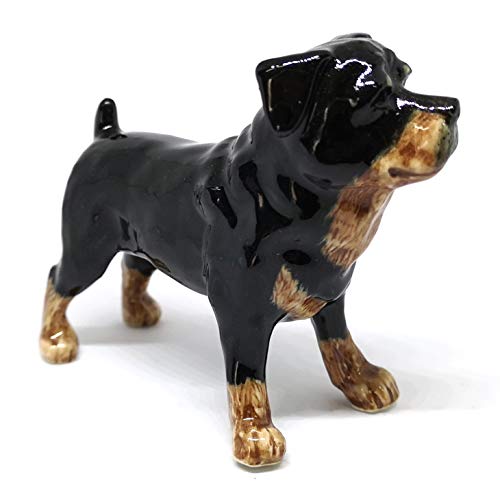 Rottweiler Ceramic Dog Figurine Miniatures Statue Standing Black Pets Lovers Collectible