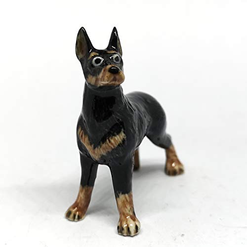 Ceramic Doberman Pinscher Dog Figurine Hand Painted Miniature Collectible Statue Standing
