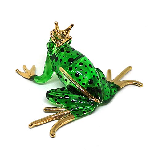 ZOOCRAFT Prince Frog Glass Figurines Collectibles Hand Blown Painted Art Animals Miniature Garden Decor Statue Animal