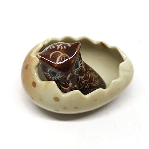Owl in Egg Ceramic Figurine Craft Miniature Collectible Zoo Animal Figure