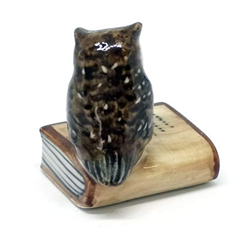 Owl Figurine Ceramic Brown Bird on Book Tiny Handicraft Miniature Dollhouse