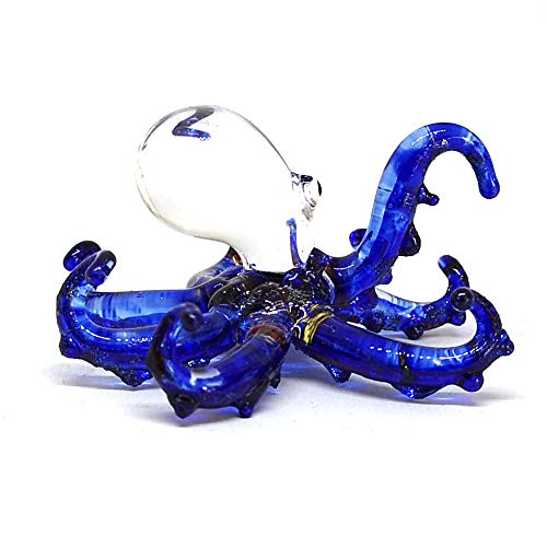 Glass Sea Octopus Figurine Miniature Hand Blown Blue Coastal Style Home Decor Gift Collectible
