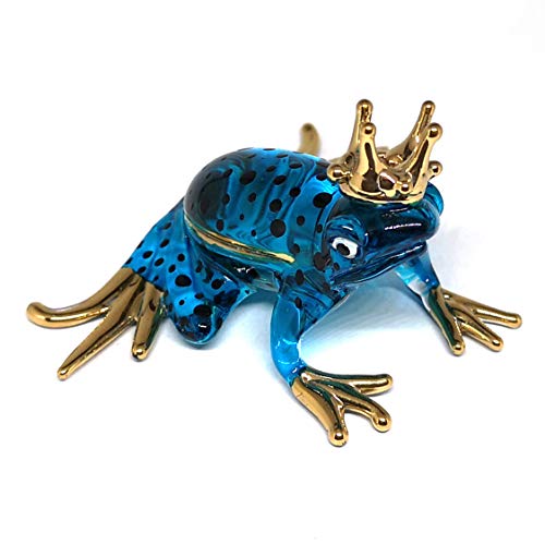 Prince Frog Glass Figurines Collectibles Blue Hand Blown Painted Art Animals Miniature Garden Decor Statue Animal