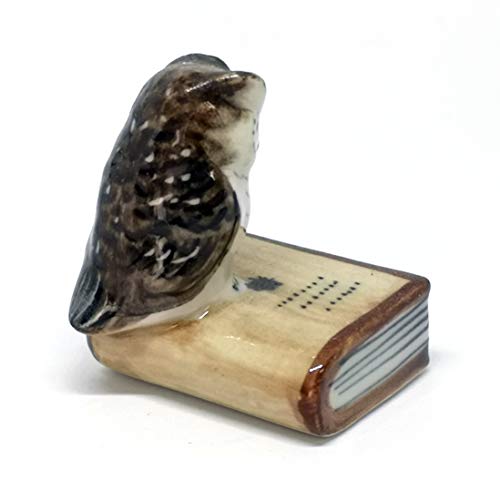 Owl Figurine Ceramic Brown Bird on Book Tiny Handicraft Miniature Dollhouse