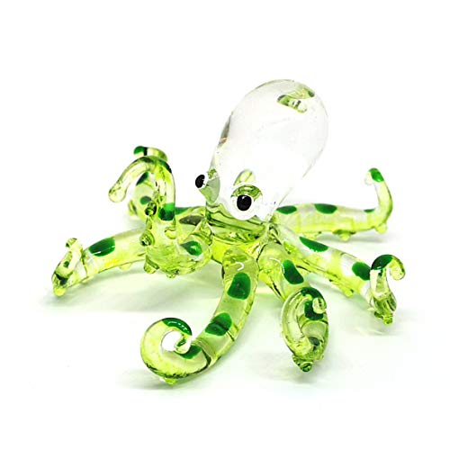 Glass Sea Octopus Figurine Green Miniature Hand Blown Coastal Style Home Decor Gift Collectible