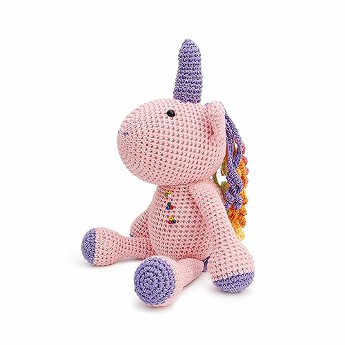 Pink Unicorn with Rainbow Mane Handmade Amigurumi Stuffed Knit Crochet Doll VAC