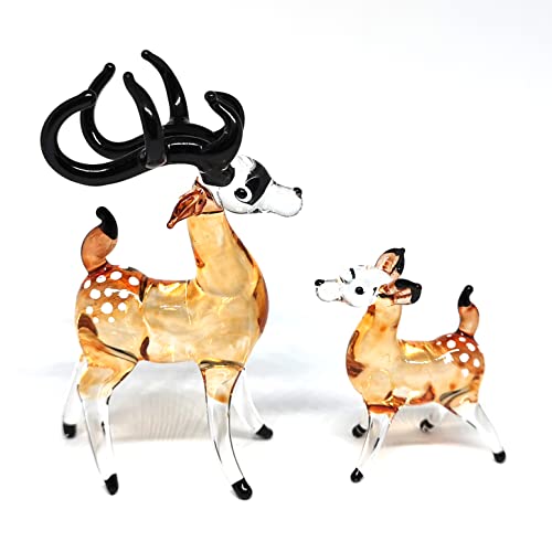 Glass Deer Figurines Collectible Hand Blown Safari Miniature Animals Gift Collectibles Brown 0.9 x 2.0 x 2.7 inches