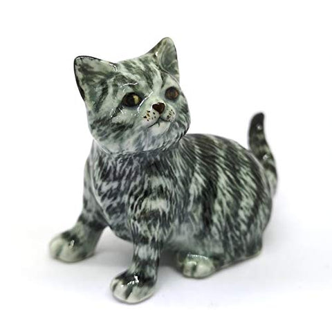 ZOOCRAFT Porcelain Brown Tiger Cat Figurine Handmade Miniatures Collectible Ceramic