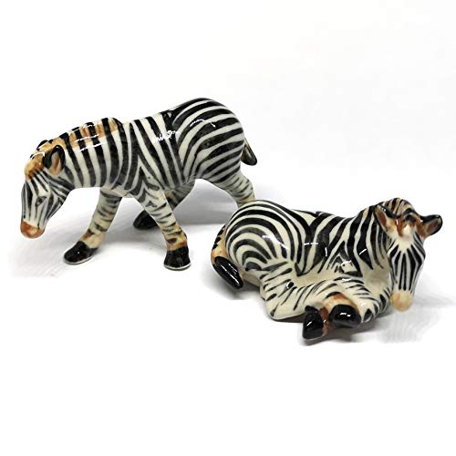 Zebra Figurine Ceramic Gift Collectibles Hand Painted Terrarium Garden Decor Set of 2