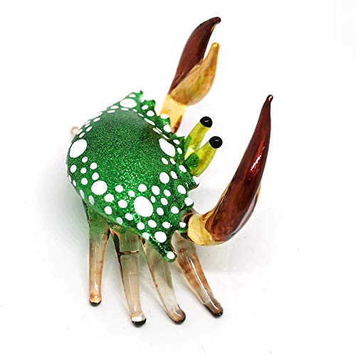 Glass Blowing Green Crab Figurine Handmade Miniature Ornament Marine Collection