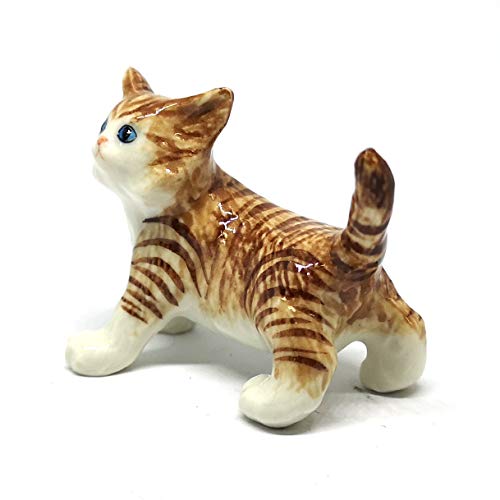 Handmade Dollhouse Miniatures Ceramic Porcelain Brown Cat Pet Lovers Gifts