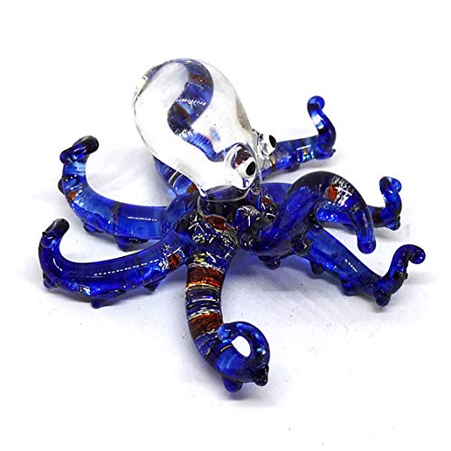 Glass Sea Octopus Figurine Miniature Hand Blown Blue Coastal Style Home Decor Gift Collectible