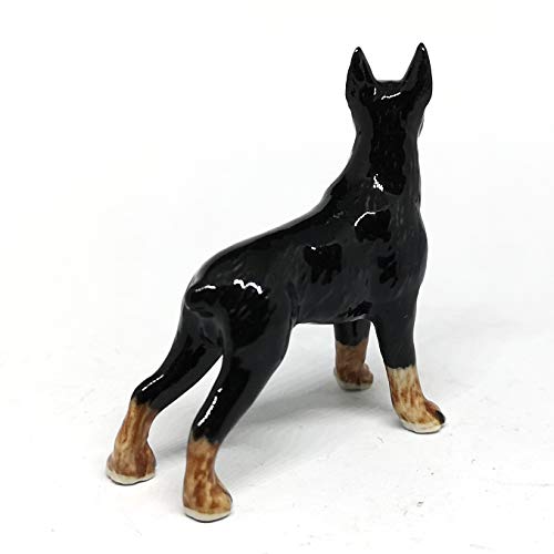 Ceramic Doberman Pinscher Dog Figurine Hand Painted Miniature Collectible Statue Standing