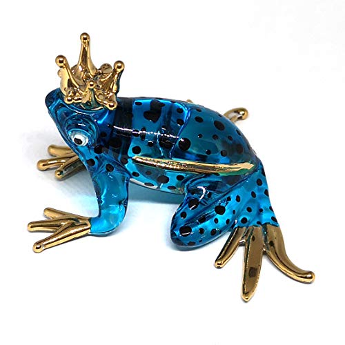 Prince Frog Glass Figurines Collectibles Blue Hand Blown Painted Art Animals Miniature Garden Decor Statue Animal