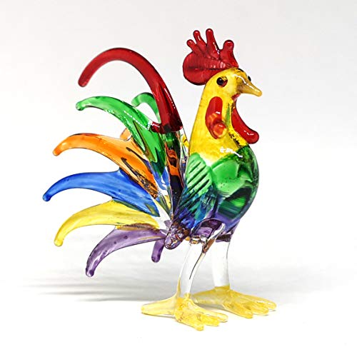 Glass Rooster Chicken Figurine Country Kitchen Decoration Style Miniature Hand Blown Collectible Figure