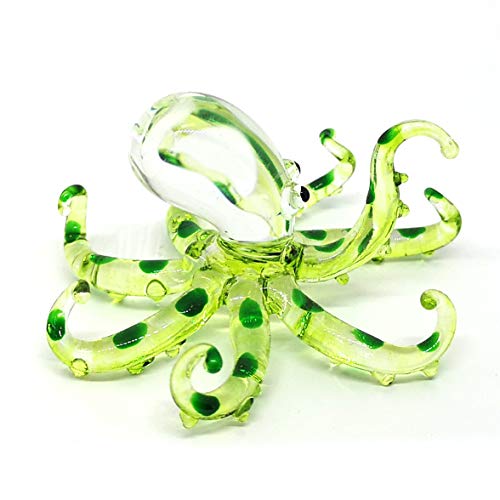 Glass Sea Octopus Figurine Green Miniature Hand Blown Coastal Style Home Decor Gift Collectible