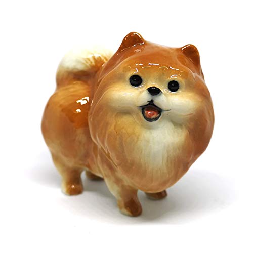 ZOOCRAFT Ceramic Miniatures Figurine Pomeranian Dogs Statue Standing Brown Pets Lovers Collectible