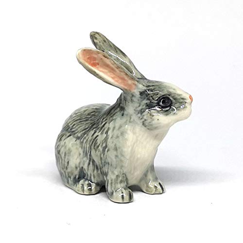 Gray Rabbits Ceramic Figurine Bunny Statue Hand Painted Porcelain Collectible Set of 2