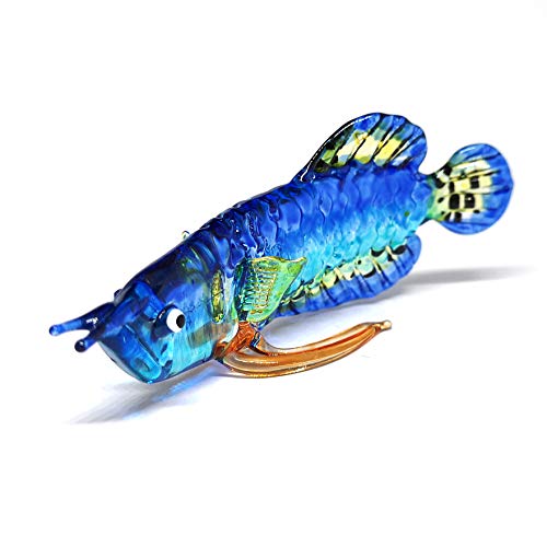 Tropical Glass Arowana Fish Figurine Blue Hand Blown Lampwork Collectible Miniature Aquarium Decor