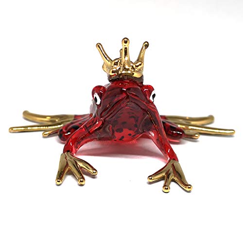 Prince Frog Glass Figurines Collectibles Red Hand Blown Painted Art Animals Miniature Garden Decor Statue Animal