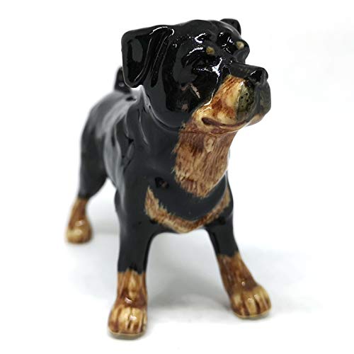 Rottweiler Ceramic Dog Figurine Miniatures Statue Standing Black Pets Lovers Collectible