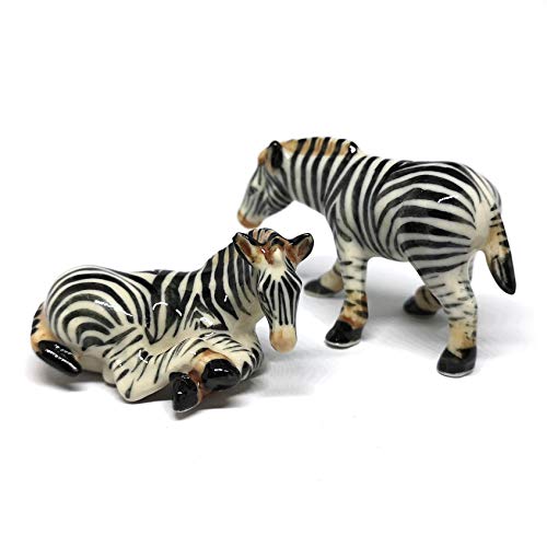 Zebra Figurine Ceramic Gift Collectibles Hand Painted Terrarium Garden Decor Set of 2