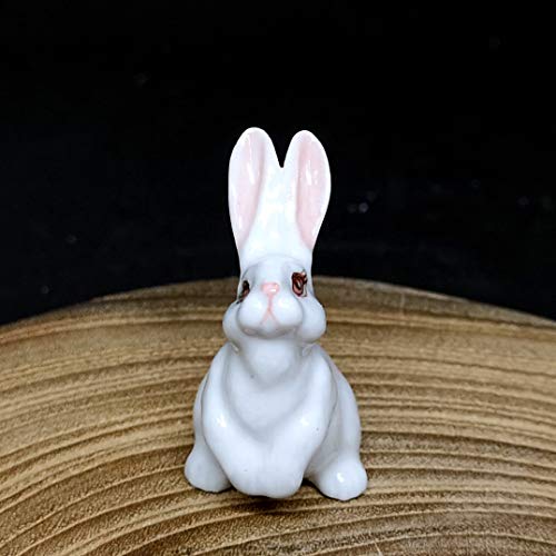 Porcelain Rabbit Bunny Figurine White Hand Painted Ceramic Miniature Terrarium Decor