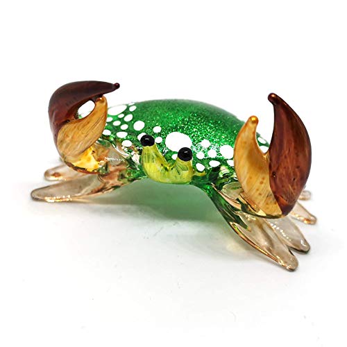 Glass Blowing Green Crab Figurine Handmade Miniature Ornament Marine Collection