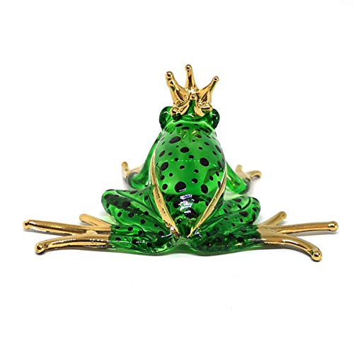 Prince Frog Glass Figurines Collectibles Hand Blown Painted Art Animals Miniature Garden Decor Statue Animal