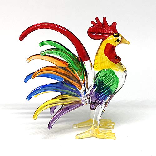 Glass Rooster Chicken Figurine Country Kitchen Decoration Style Miniature Hand Blown Collectible Figure