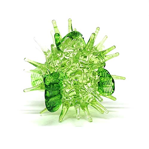 Blown Glass Figurines Green & Blue Puffer Fish Tiny Aquarium Miniature Handmade Decor