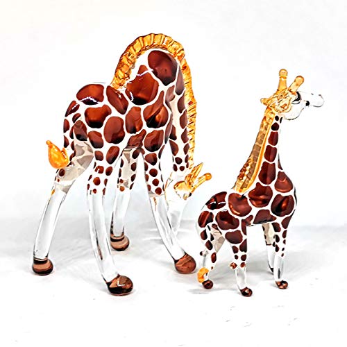 Glass Giraffe Figurine Collectible Hand Blown Safari Miniature Animals Collectibles Home Decoration Set of 2