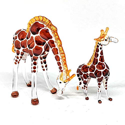 Glass Giraffe Figurine Collectible Hand Blown Safari Miniature Animals Collectibles Home Decoration Set of 2