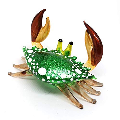 Glass Blowing Green Crab Figurine Handmade Miniature Ornament Marine Collection