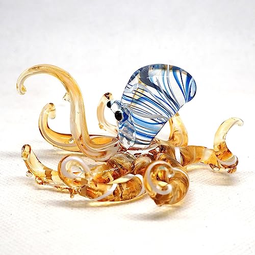 ZOOCRAFT Sea Octopus Glass Figurine Ornament Decor Gift Miniature Hand Blown Brown Coastal Style Home Collectible
