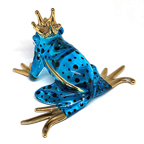 Prince Frog Glass Figurines Collectibles Blue Hand Blown Painted Art Animals Miniature Garden Decor Statue Animal